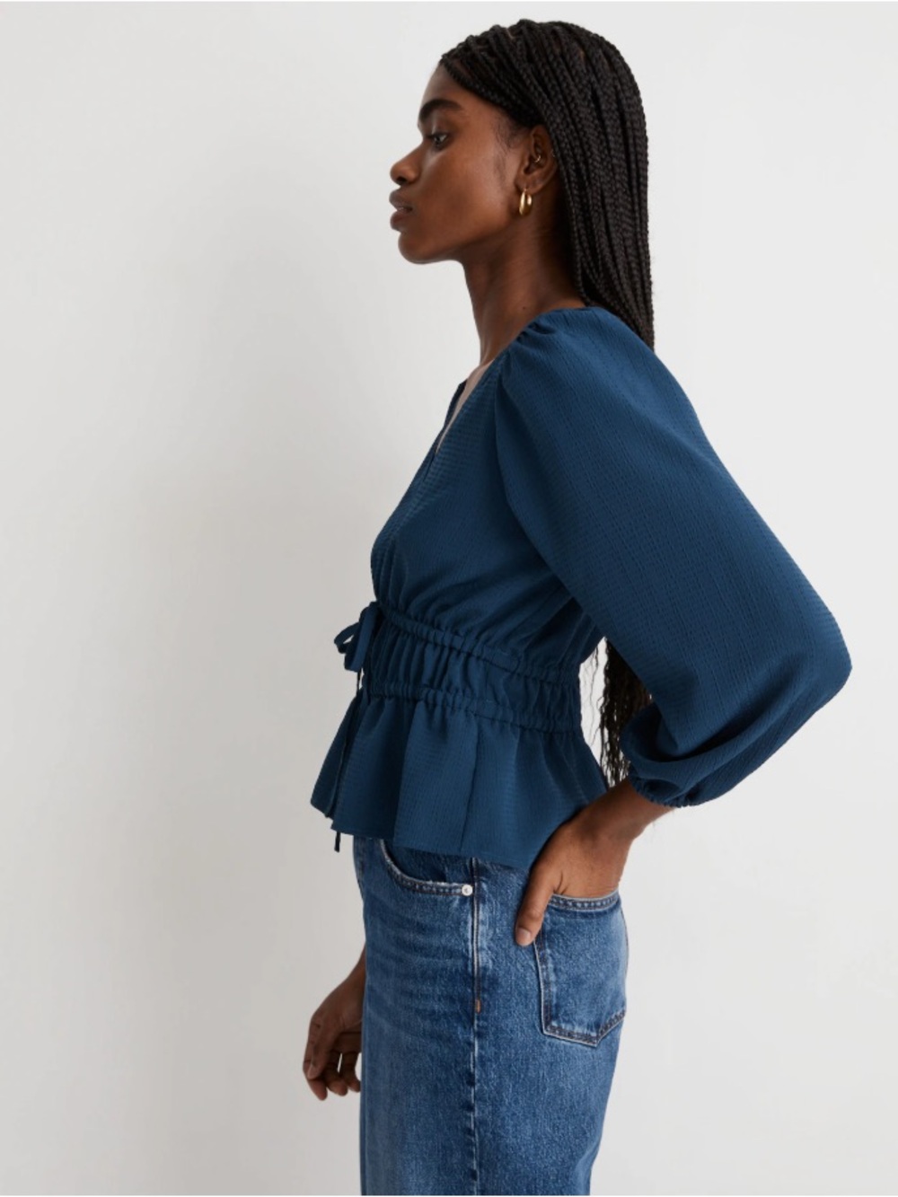 NWOT Madewell Seersucker V-Neck Peplum Renaissance Craftsman Blue Size Small - Picture 6 of 13
